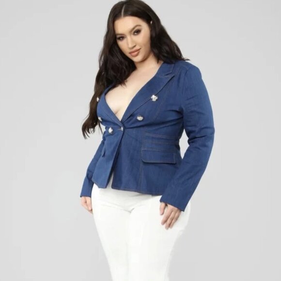 NWT! FASHION NOVA 'Having Fun' Denim Blazer Blue Jeans Jacket - Picture 4 of 10